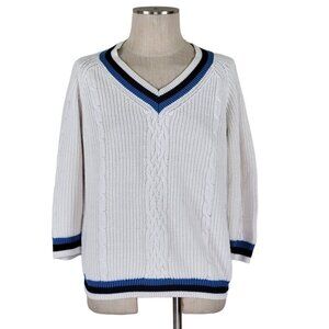 Talbots White and Blue V-Neck Sweater